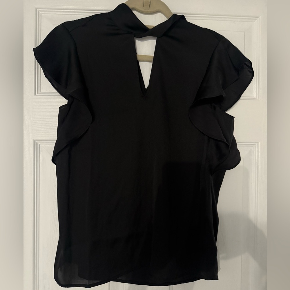 PAIGE 
Darra Flutter Sleeve Black Satin Top Size XS NWT